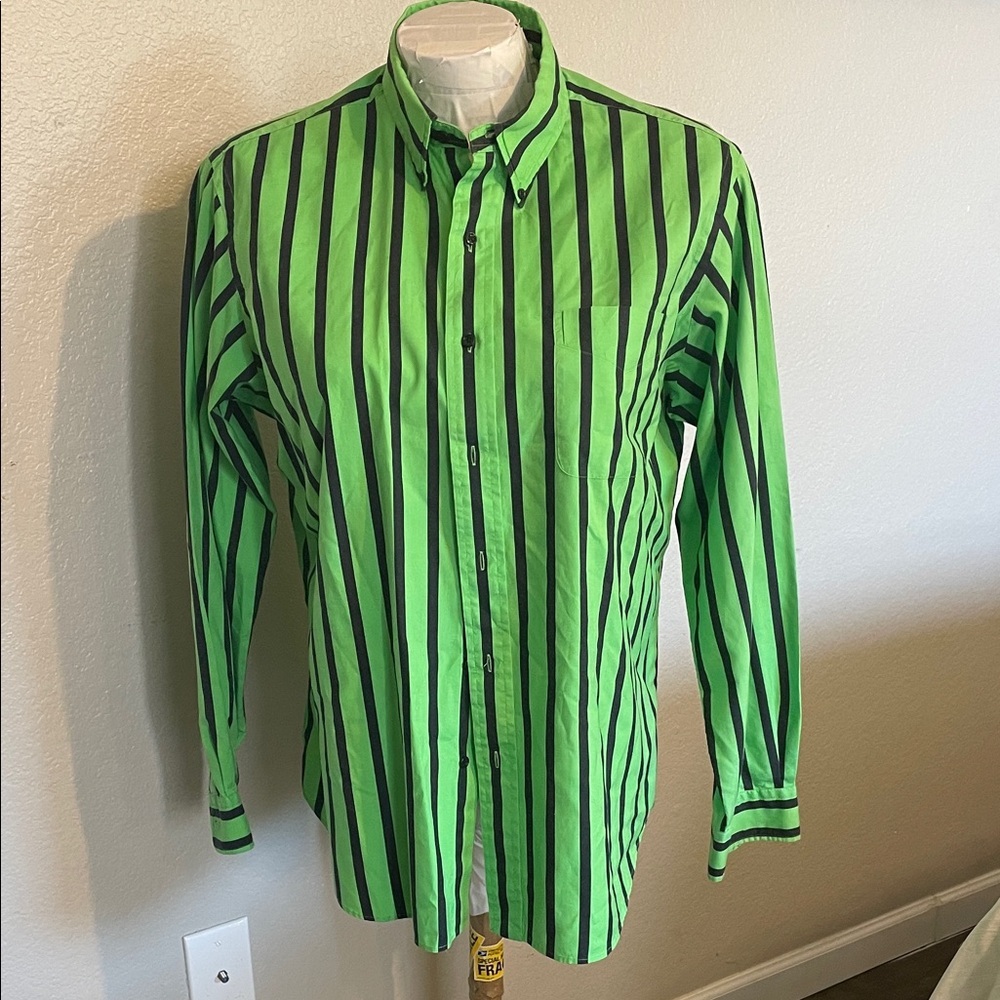 Ralph Lauren Green Black Striped Men's Shirt - Silk